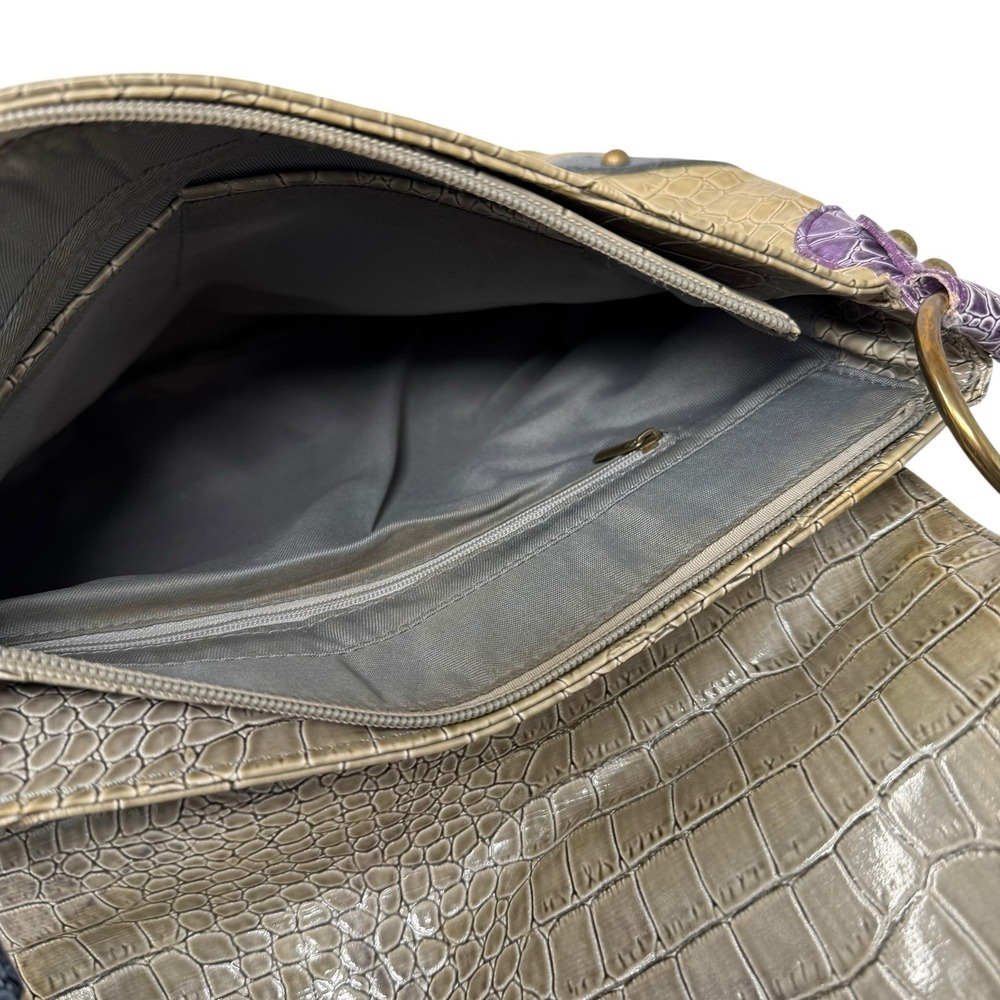 Handbag Green And Purple Faux Crocodile Pattern Shoulder Bag Snap Close - Picture 8 of 11